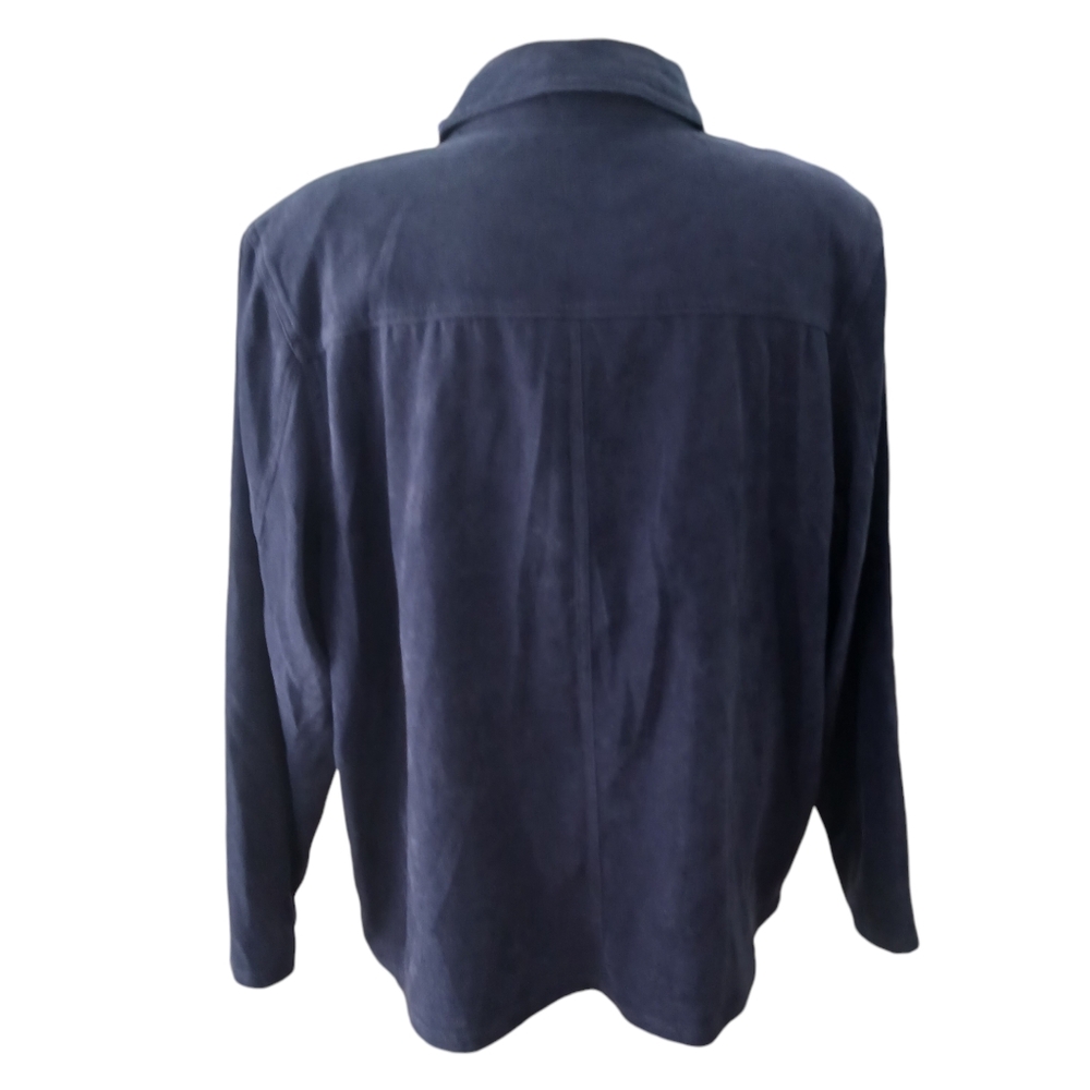 Womens Floral Shacket Vintage Susan Graver Style Fall Suede Blue Shirt Large - Picture 3 of 8